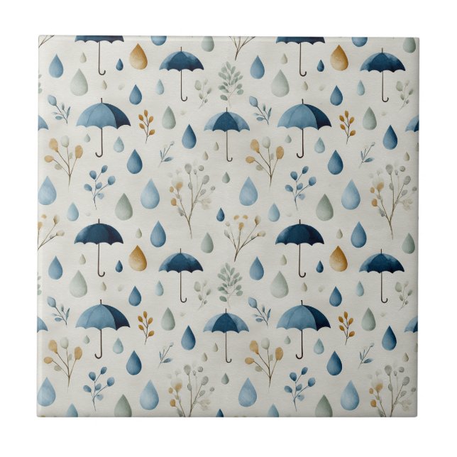 Serene Rain Garden Floral Pattern (3) Ceramic Tile (Front)