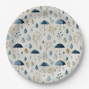 Serene Rain Garden Floral Pattern (3) Paper Plates