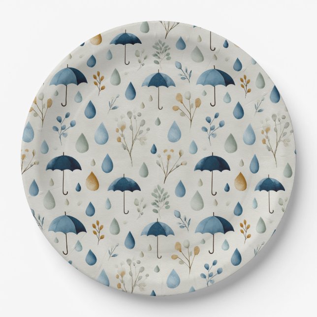 Serene Rain Garden Floral Pattern (3) Paper Plates (Front)