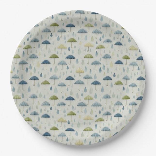 Serene Rain Garden Floral Pattern (4) Paper Plates (Front)