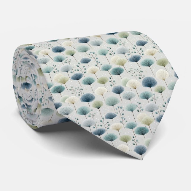 Serene Rain Garden Floral Pattern (5) Neck Tie (Rolled)
