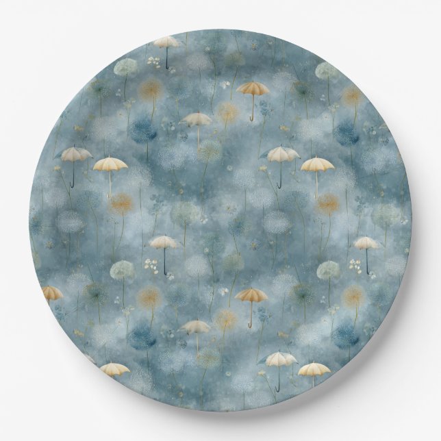 Serene Rain Garden Floral Pattern (6) Paper Plates (Front)