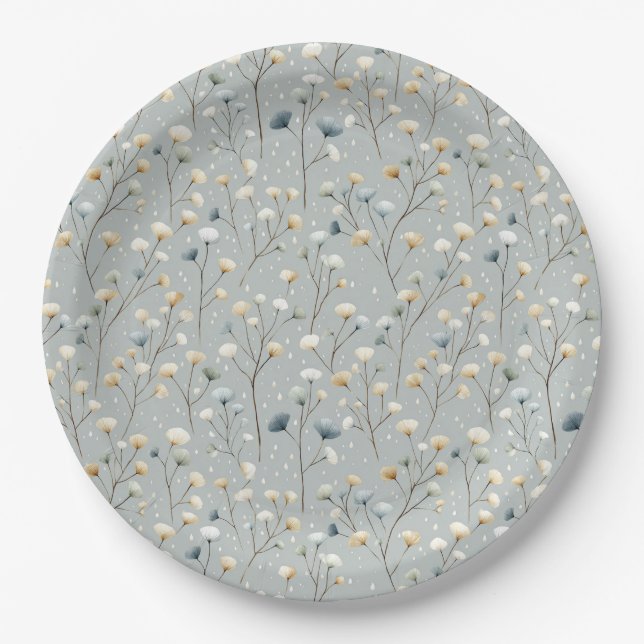 Serene Rain Garden Floral Pattern (7) Paper Plates (Front)