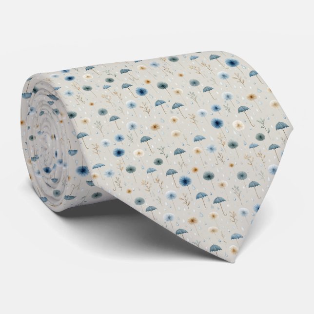 Serene Rain Garden Floral Pattern (8) Neck Tie (Rolled)