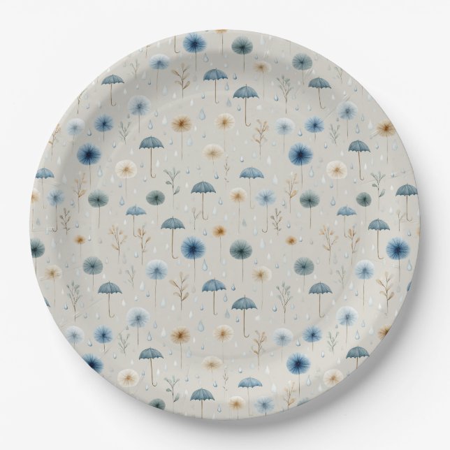 Serene Rain Garden Floral Pattern (8) Paper Plates (Front)