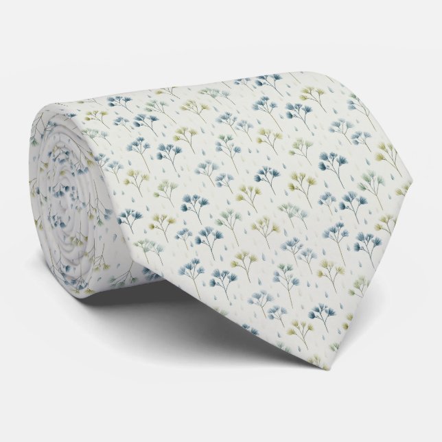 Serene Rain Garden Floral Pattern (9) Neck Tie (Rolled)