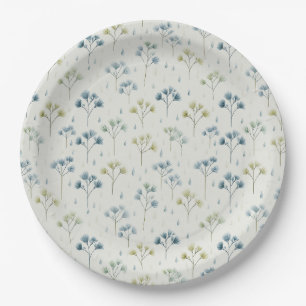 Serene Rain Garden Floral Pattern (9) Paper Plates