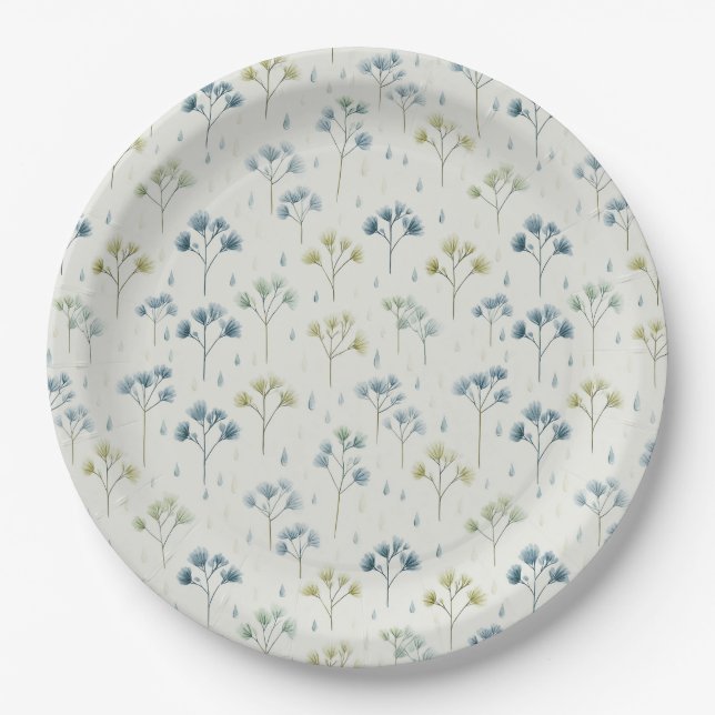 Serene Rain Garden Floral Pattern (9) Paper Plates (Front)