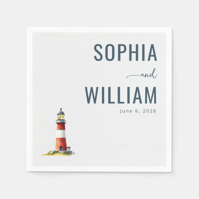 Serene Red Watercolor Lighthouse Napkins (Front)