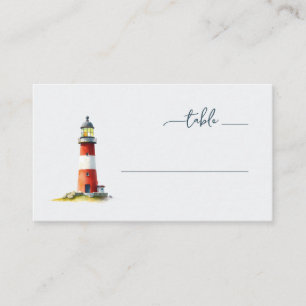 Serene Red Watercolor Lighthouse Place Card