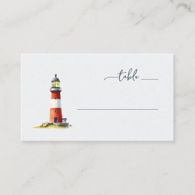 Serene Red Watercolor Lighthouse Place Card (Front)