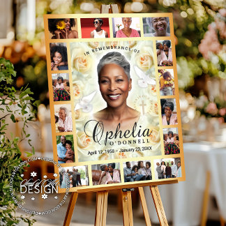 Serene Remembrance Floral Funeral 16-Photo Collage Foam Board