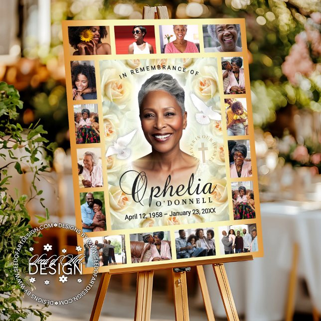 Serene Remembrance Floral Funeral 16-Photo Collage Foam Board (Creator Uploaded)