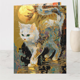 Serene Rinpa Cat   Japanese Gold Zen Card
