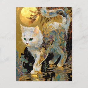 Serene Rinpa Cat Japanese Gold Zen Invitation Postcard