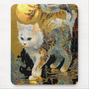 Serene Rinpa Cat Japanese Gold Zen Mouse Pad