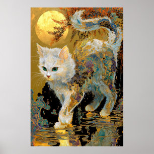 Serene Rinpa Cat Japanese Gold Zen Poster