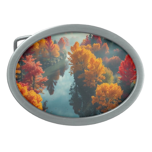 Serene River Shore Reflection Nature Art  Belt Buckle (Front)