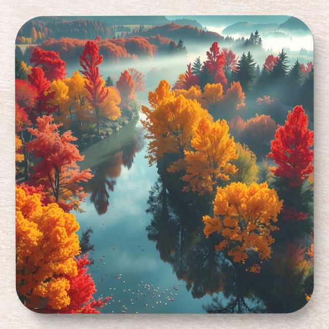 Serene River Shore Reflection Nature Art  Beverage Coaster (Front)