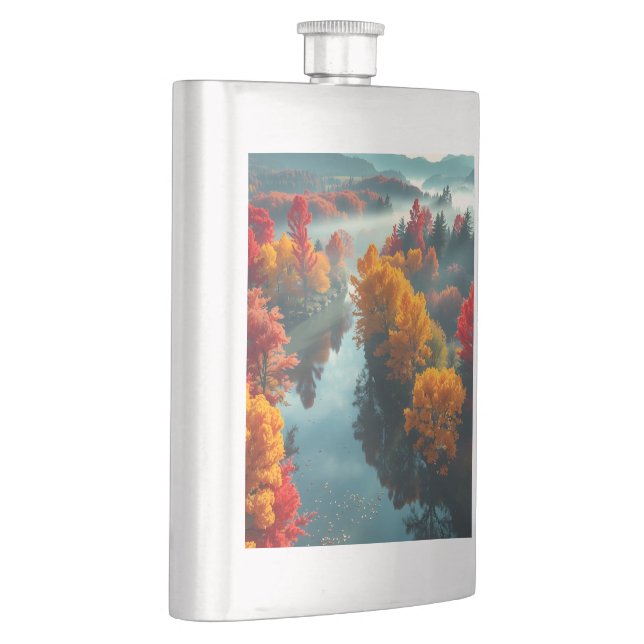 Serene River Shore Reflection Nature Art  Flask (Right)
