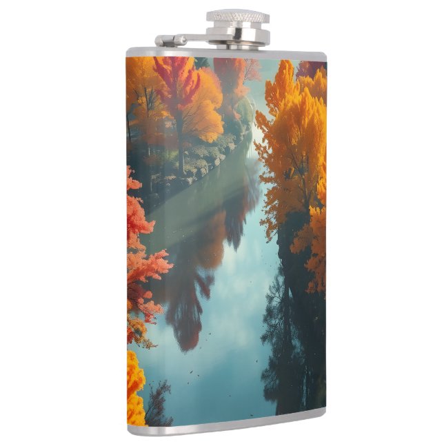Serene River Shore Reflection Nature Art  Flask (Right)