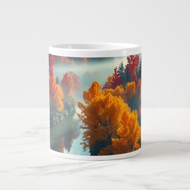 Serene River Shore Reflection Nature Art Giant Coffee Mug (Front)