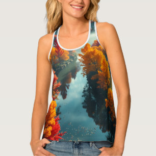 Serene River Shore Reflection Nature Art  Tank Top