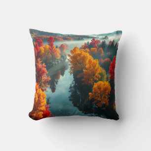 Serene River Shore Reflection Nature Art Throw Pillow