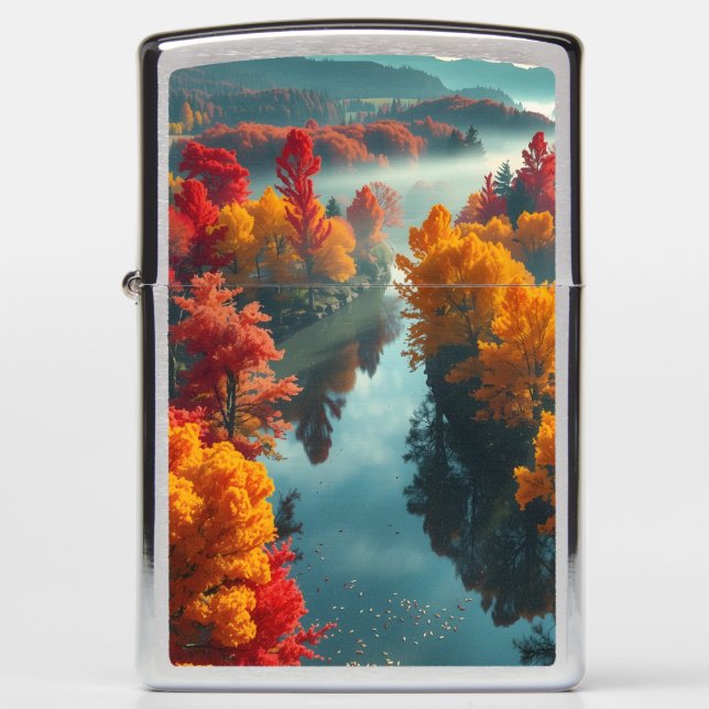 Serene River Shore Reflection Nature Art  Zippo Lighter (Front)
