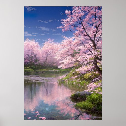 Serene Rivers Blossom Embrace Poster