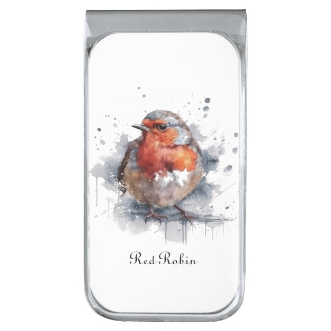 Serene Robin, custom Silver Finish Money Clip (Front Vertical)
