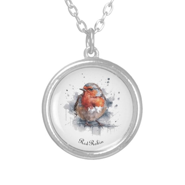 Serene Robin, custom Silver Plated Necklace (Front)