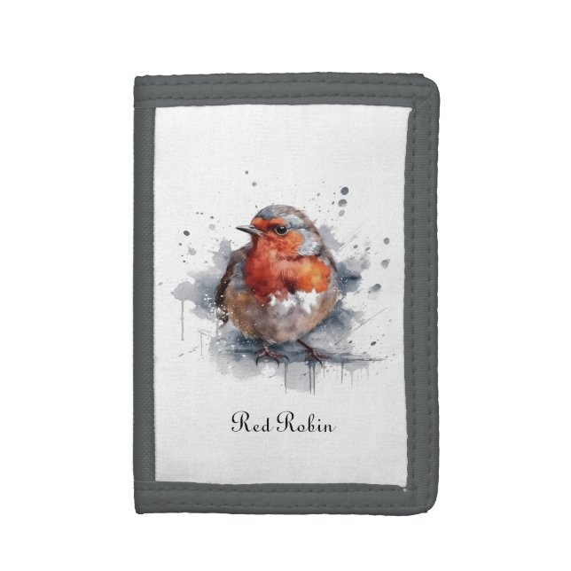 Serene Robin, custom Trifold Wallet (Front Vertical)