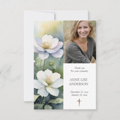 Serene Rosehips White Roses  your photo Memorial Thank You Card