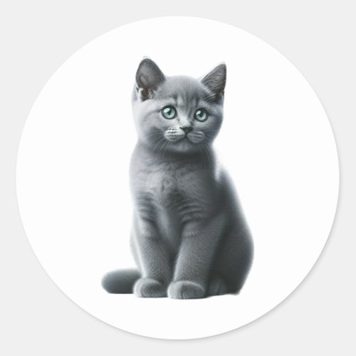 Serene Russian Blue Kitten Classic Round Sticker