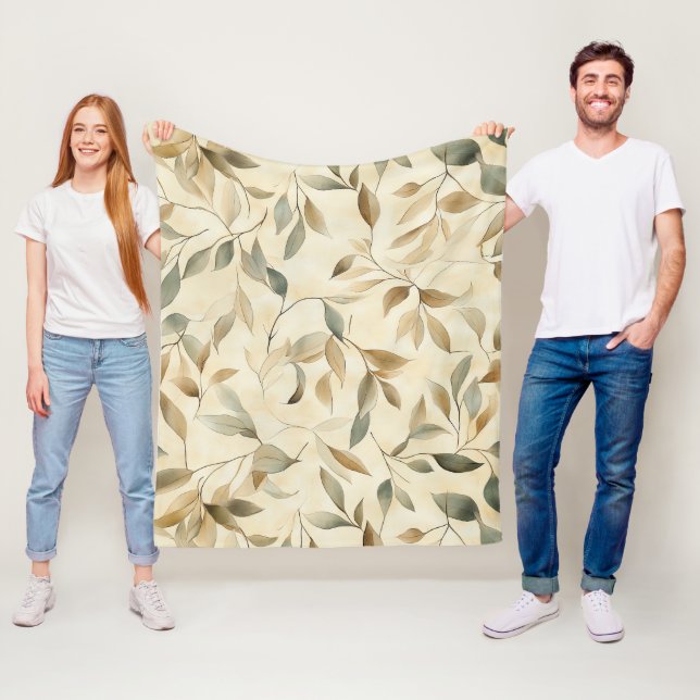 Serene Rustic Leaves and Twigs in Natural Tones Fleece Blanket (In Situ)