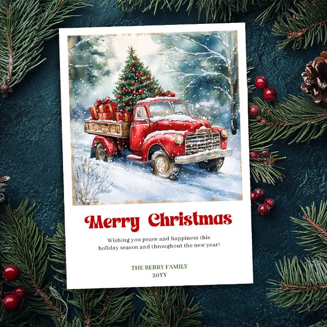 Serene Rustic Red Truck Winter Scene Greeting Card (Serene Rustic Red Truck Winter Scene Greeting Card)