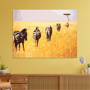 Serene Safari – Zebras in the Golden Grasslands Canvas Print
