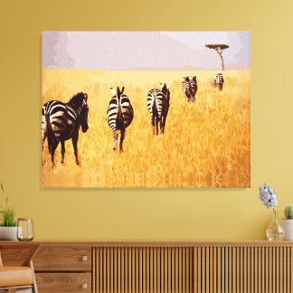 Serene Safari – Zebras in the Golden Grasslands Canvas Print