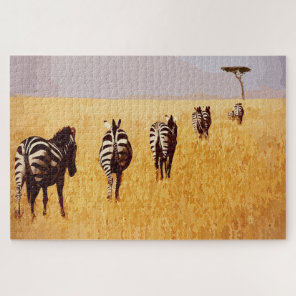 Serene Safari – Zebras in the Golden Grasslands Jigsaw Puzzle