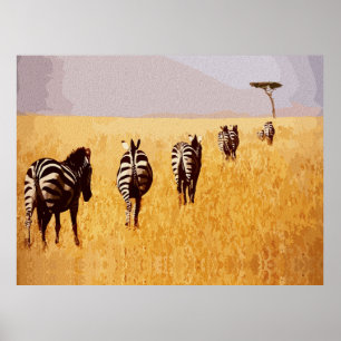 Serene Safari – Zebras in the Golden Grasslands Poster