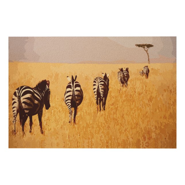 Serene Safari – Zebras in the Golden Grasslands Wood Wall Art (Front)