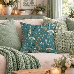 Serene Sage Gold Dandelion Throw Pillow Decor Art