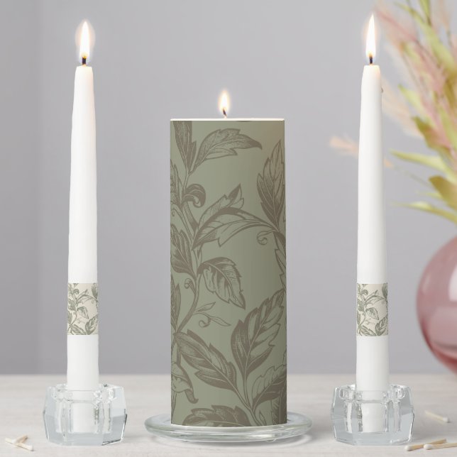 Serene Sage Green | Bold Botanical Statement Leafy Unity Candle Set (In Situ)