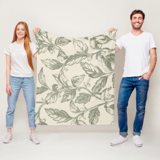 Serene Sage Green | Rustic Vine Charm Cottagecore  Fleece Blanket