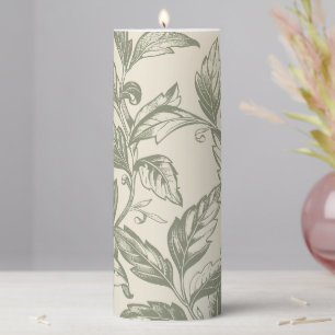 Serene Sage Green Rustic Vine Charm Cottagecore Pillar Candle