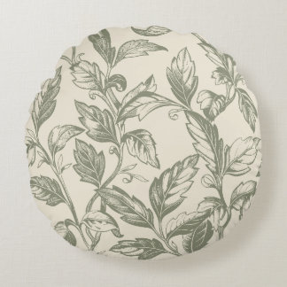 Serene Sage Green | Rustic Vine Charm Cottagecore Round Pillow