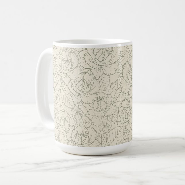 Serene Sage Green | Vintage Blossom Roses Coffee Mug (Front Left)