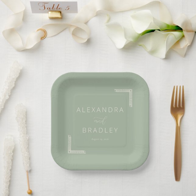 Serene Sage Minimalist Wedding Paper Plates (Wedding)