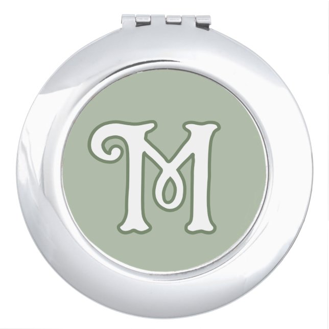 Serene Sage Monogram Compact Mirror (Front)